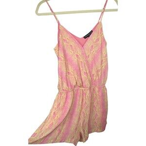 Generation Love Pink Yellow Snake Print Silk Romper With Side Pockets Size XS